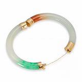 14k Yellow Gold GIA Variegated White & Green Jadeite Jade Hinged Bangle