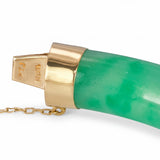 14k Yellow Gold GIA Variegated White & Green Jadeite Jade Hinged Bangle