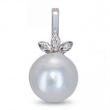 Vintage 18k White Gold 15mm South Sea Pearl and Diamond Pendant