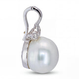 Vintage 18k White Gold 15mm South Sea Pearl and Diamond Pendant