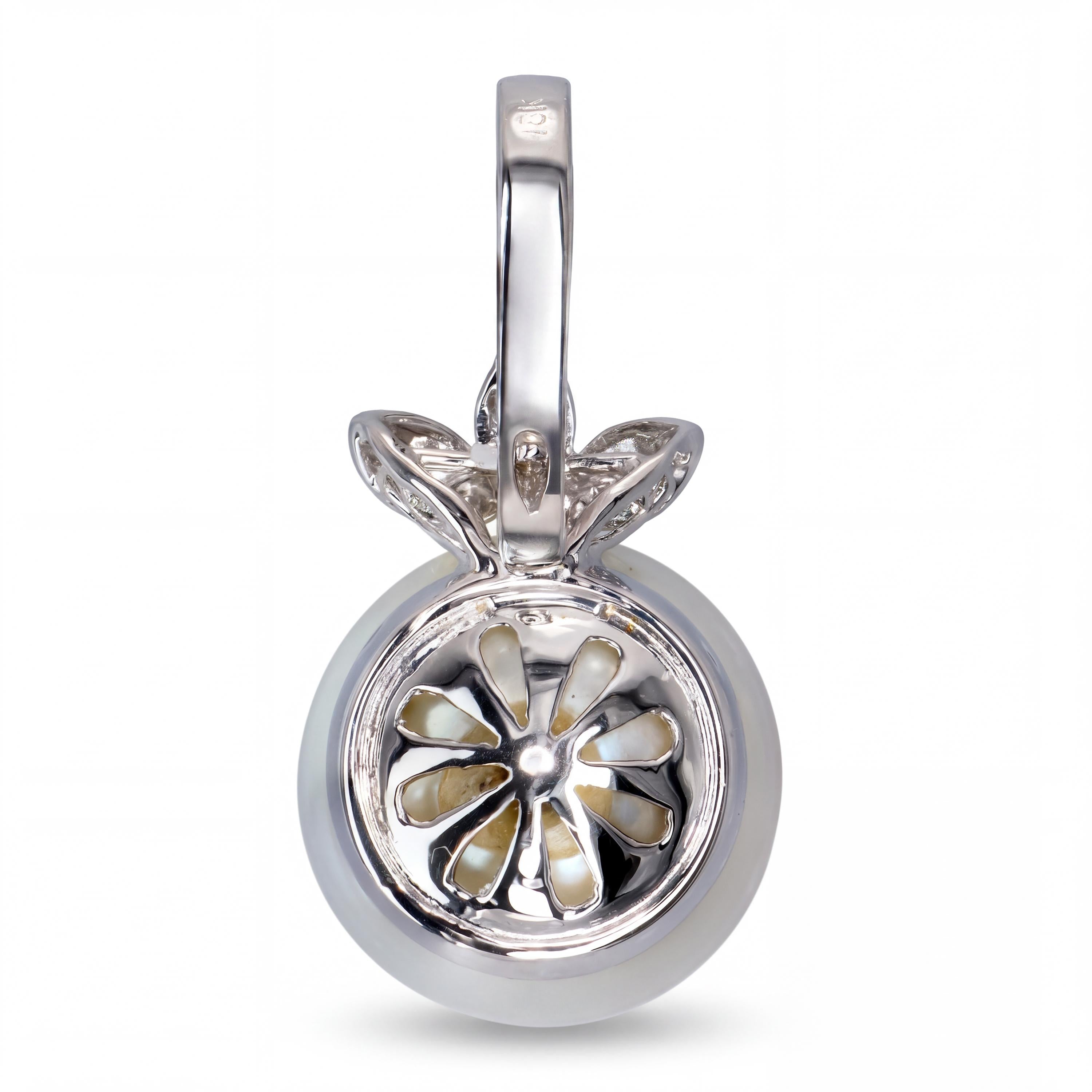 Vintage 18k White Gold 15mm South Sea Pearl and Diamond Pendant