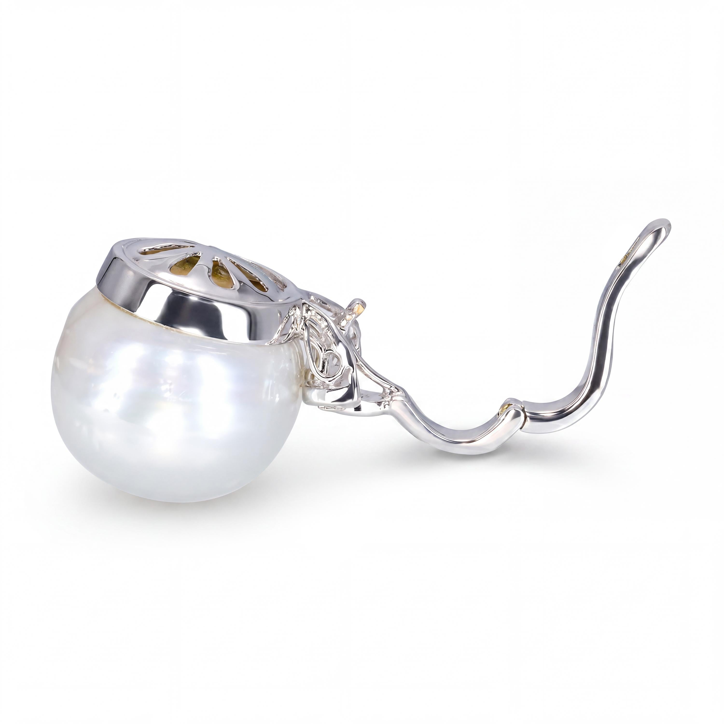 Vintage 18k White Gold 15mm South Sea Pearl and Diamond Pendant