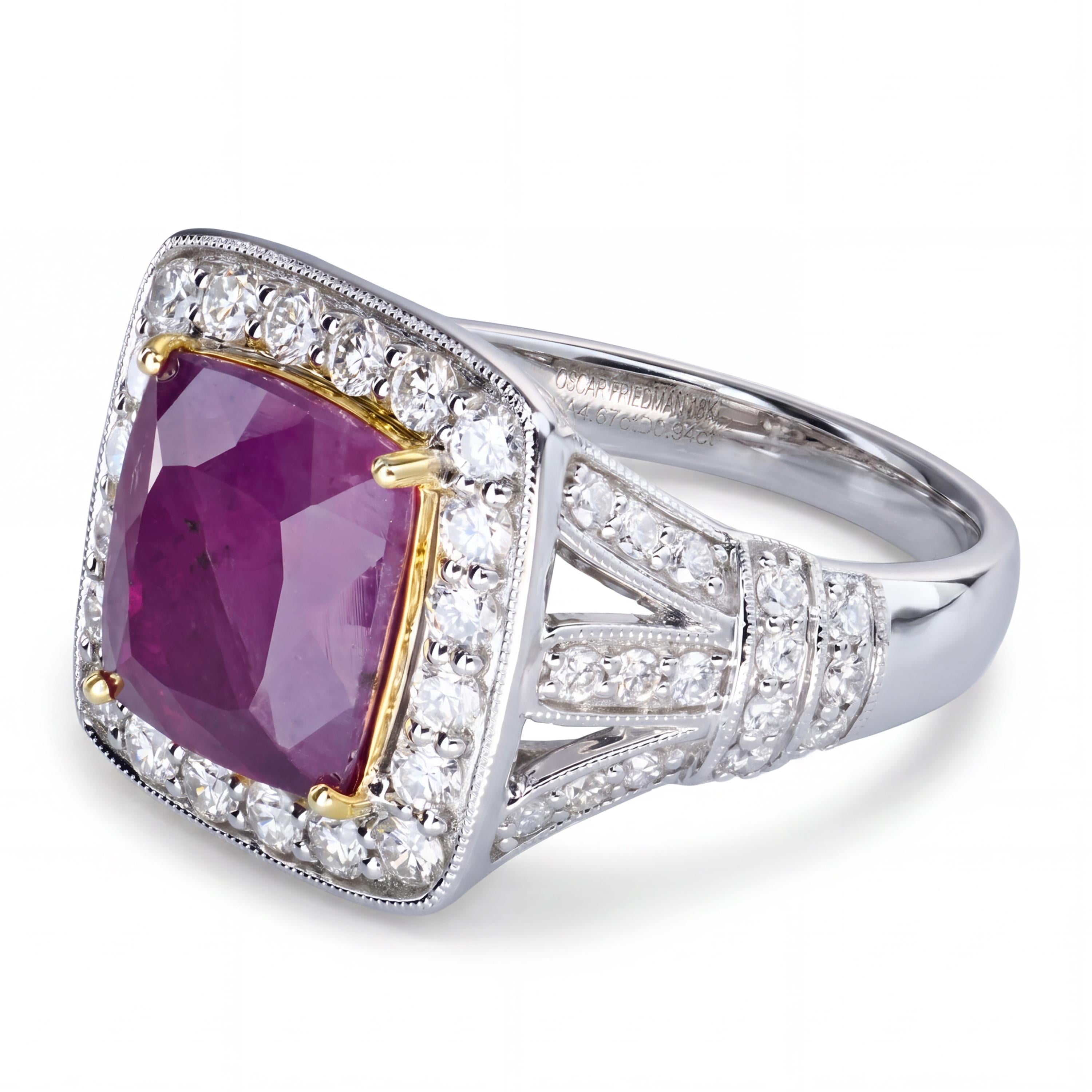 Oscar Friedman 18k White Gold 4.67ct Kashmir Sapphire and Diamond Ring