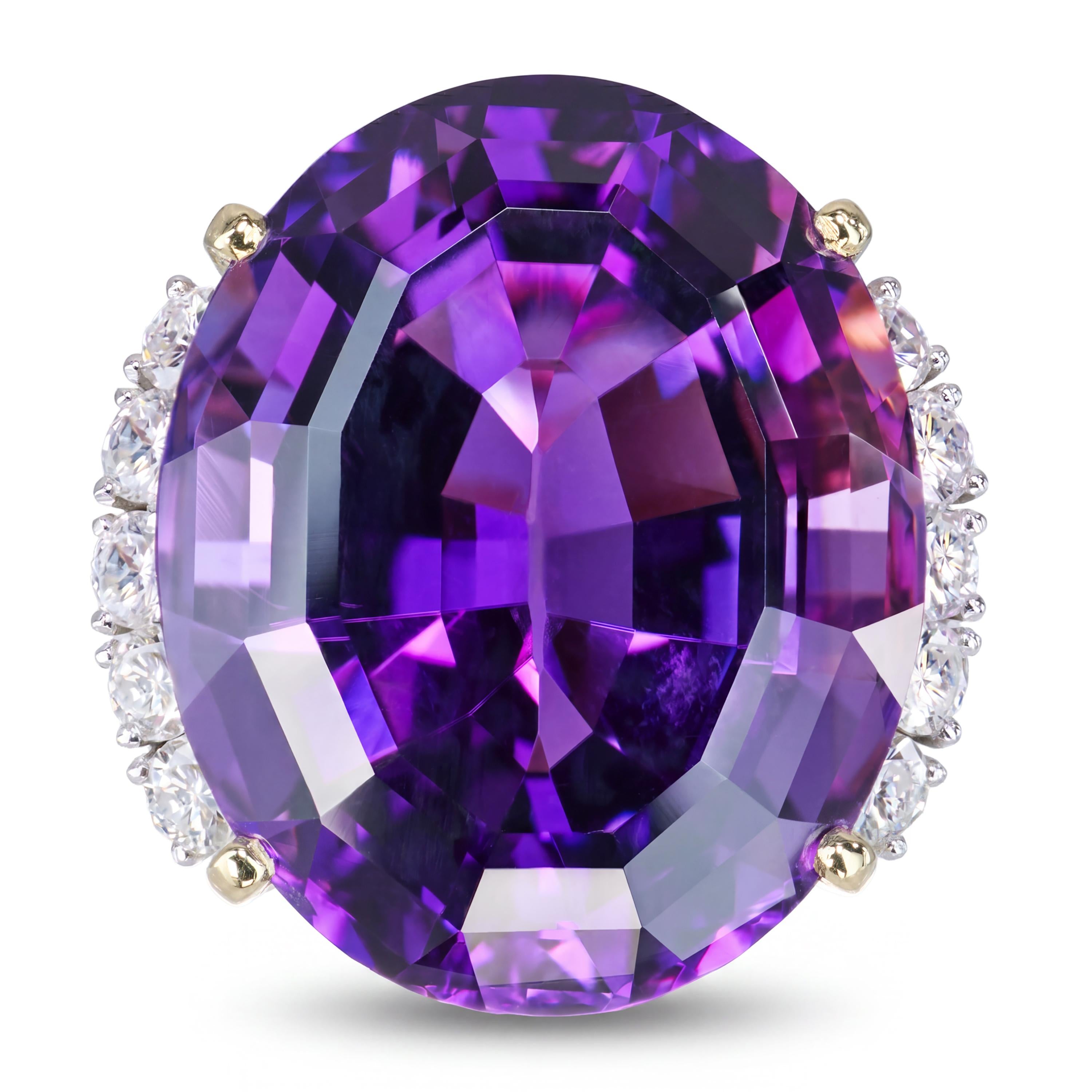 Vintage 18k Yellow Gold 31.25ct Amethyst & Diamond Cocktail Ring