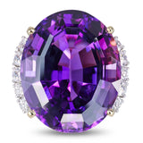 Vintage 18k Yellow Gold 31.25ct Amethyst & Diamond Cocktail Ring