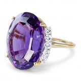 Vintage 18k Yellow Gold 31.25ct Amethyst & Diamond Cocktail Ring