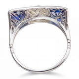 Art Deco Platinum 0.50ct L Vs1 Old Euro Diamond and Sapphire Ring