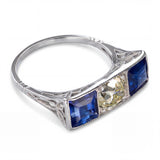 Art Deco Platinum 0.50ct L Vs1 Old Euro Diamond and Sapphire Ring