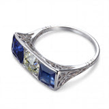 Art Deco Platinum 0.50ct L Vs1 Old Euro Diamond and Sapphire Ring
