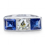 Art Deco Platinum 0.50ct L Vs1 Old Euro Diamond and Sapphire Ring