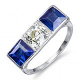 Art Deco Platinum 0.50ct L Vs1 Old Euro Diamond and Sapphire Ring
