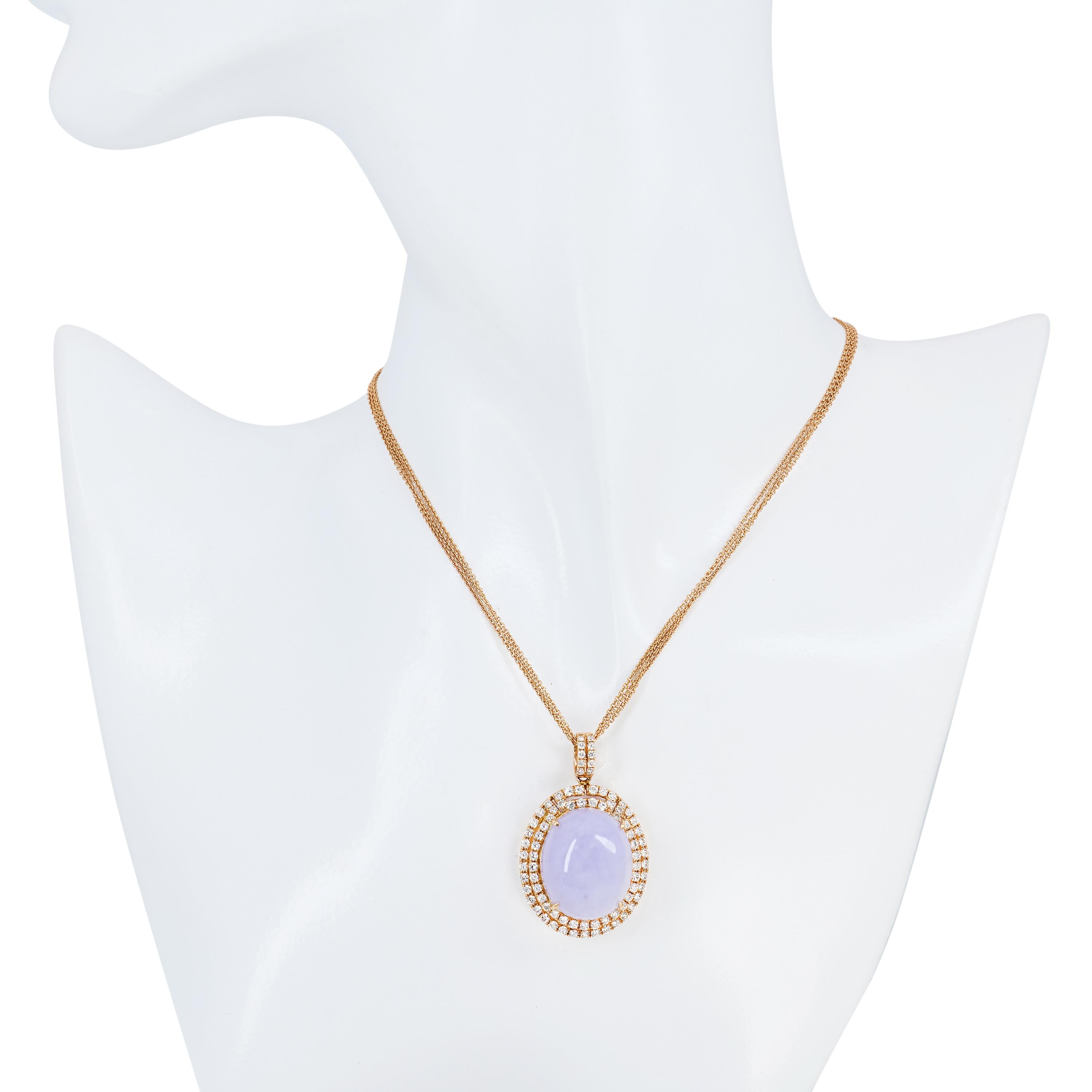 18k Rose Gold Lavender Jade Cabochon Diamond Halo Multi Strand Necklace