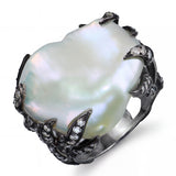18k Black Rhodium White Gold Baroque Pearl & 1.01tcw Diamond Ring