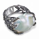 18k Black Rhodium White Gold Baroque Pearl & 1.01tcw Diamond Ring
