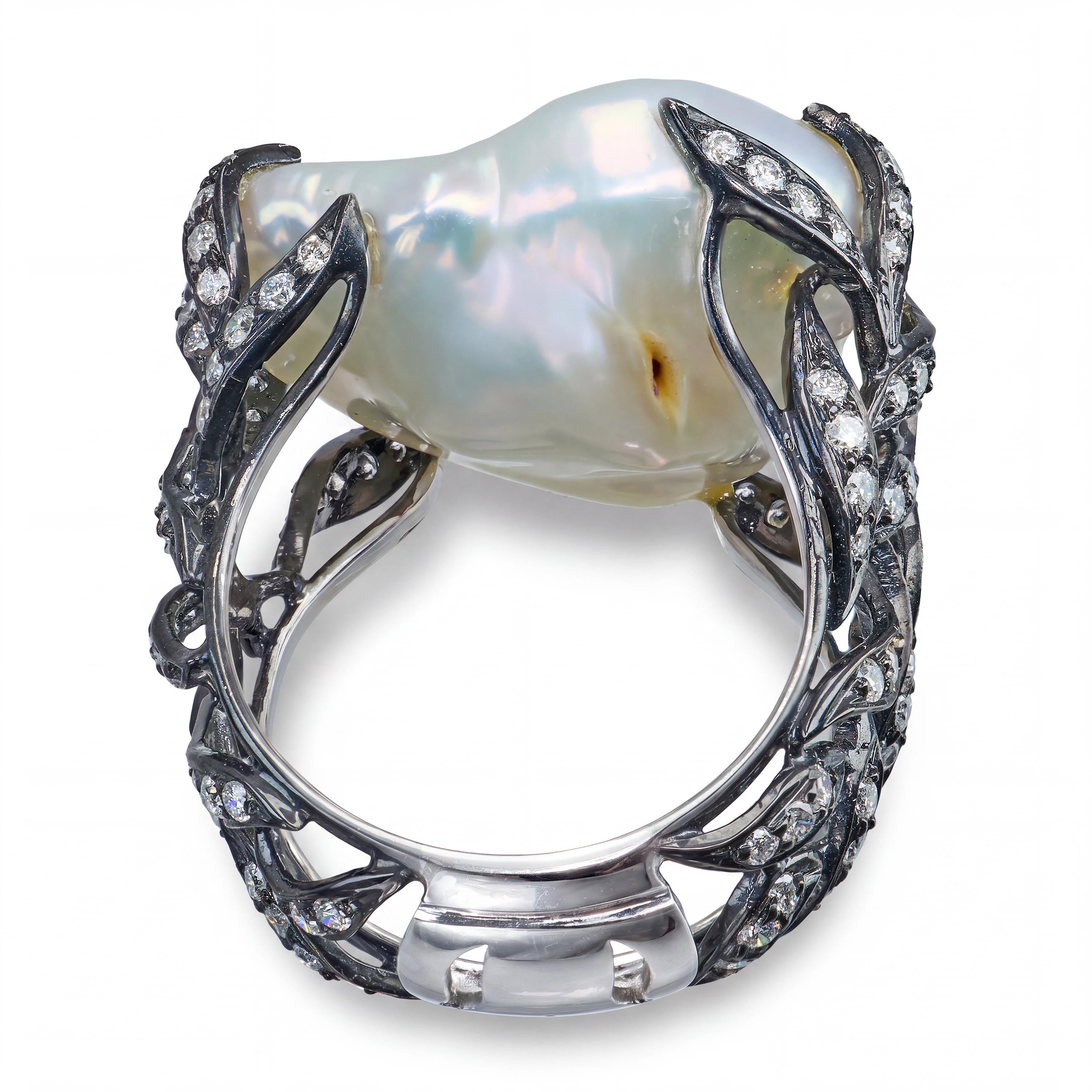 18k Black Rhodium White Gold Baroque Pearl & 1.01tcw Diamond Ring