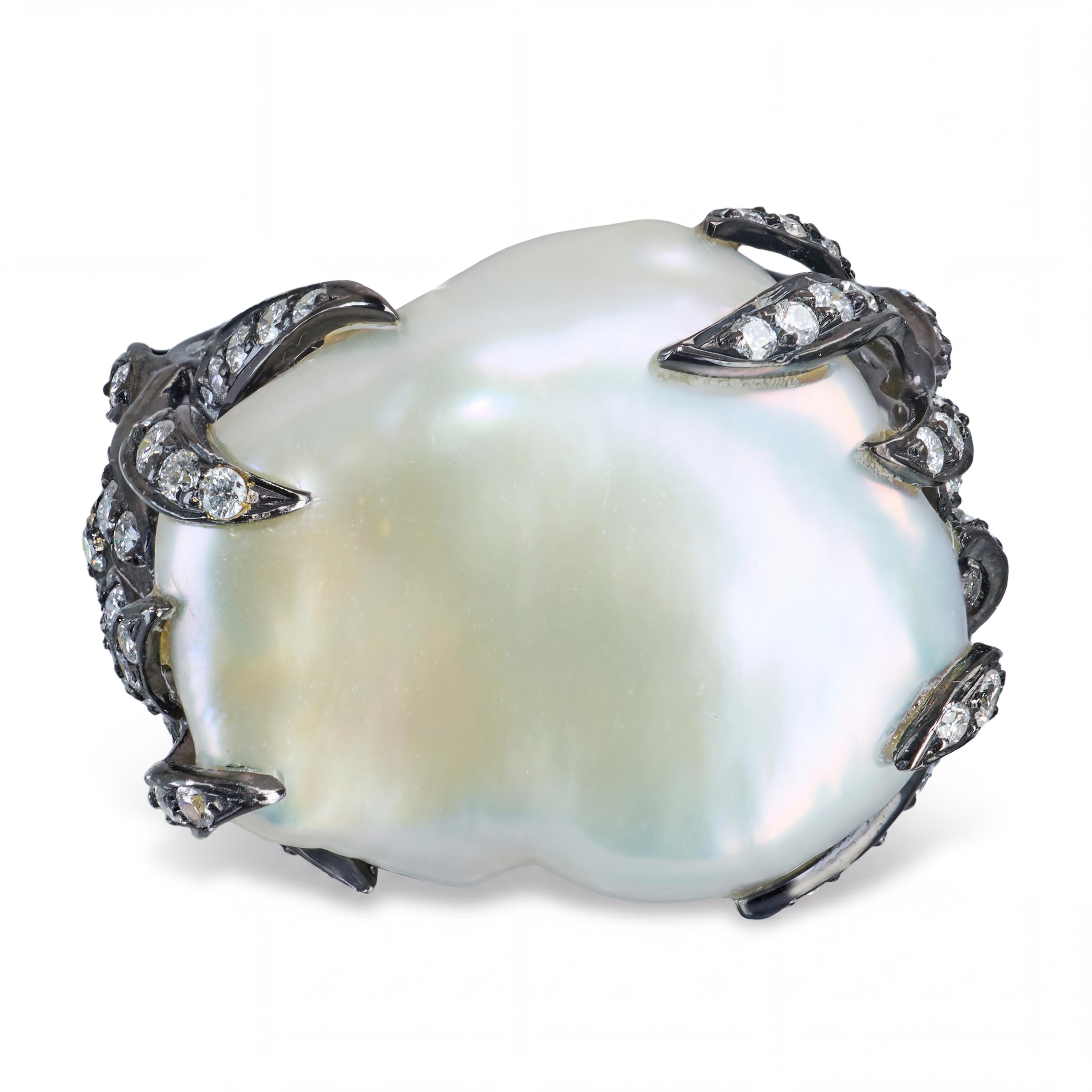 18k Black Rhodium White Gold Baroque Pearl & 1.01tcw Diamond Ring