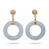 Vintage 14k Yellow Gold Ice Blue Jade Hoop Earrings