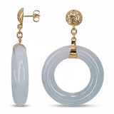 Vintage 14k Yellow Gold Ice Blue Jade Hoop Earrings