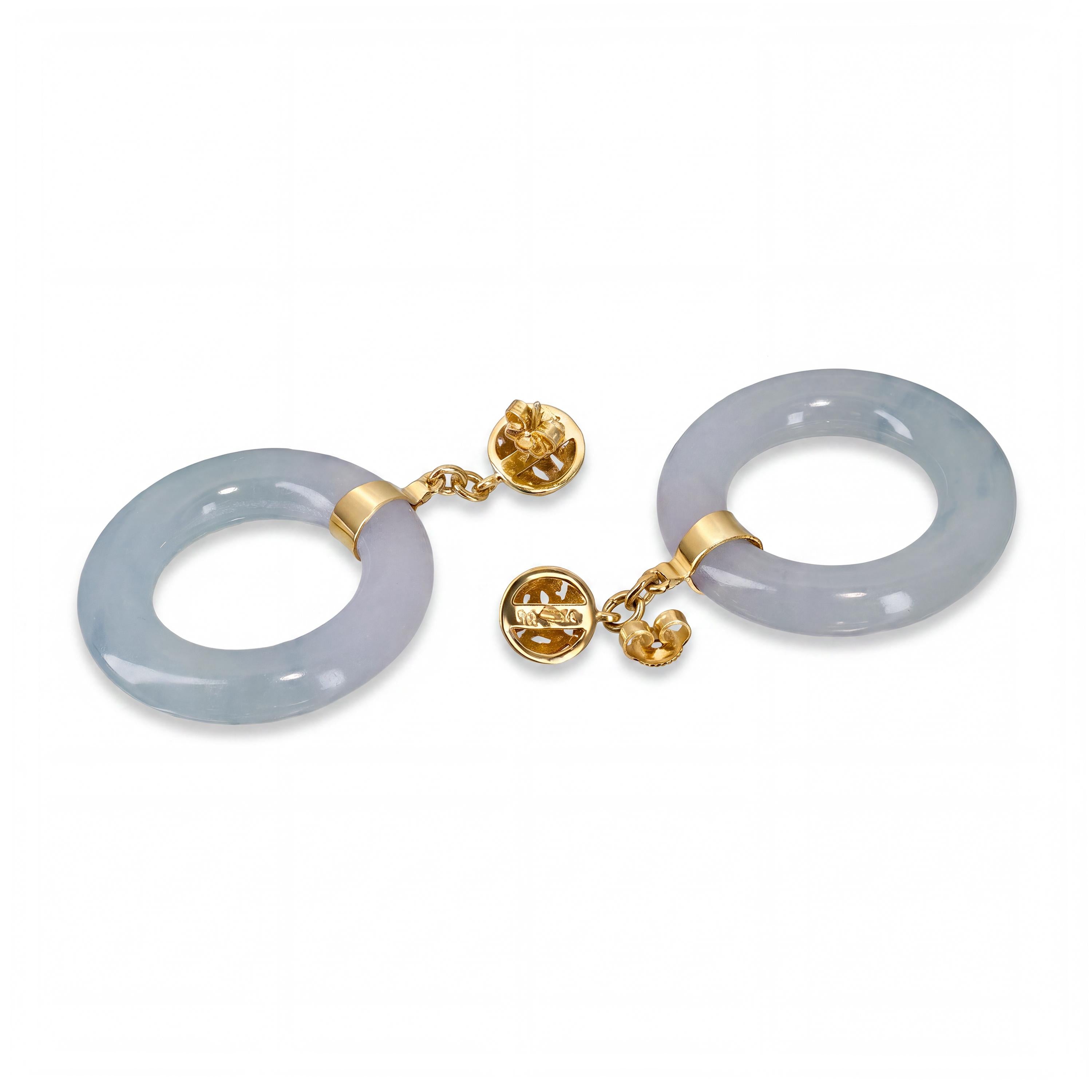 Vintage 14k Yellow Gold Ice Blue Jade Hoop Earrings