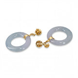 Vintage 14k Yellow Gold Ice Blue Jade Hoop Earrings