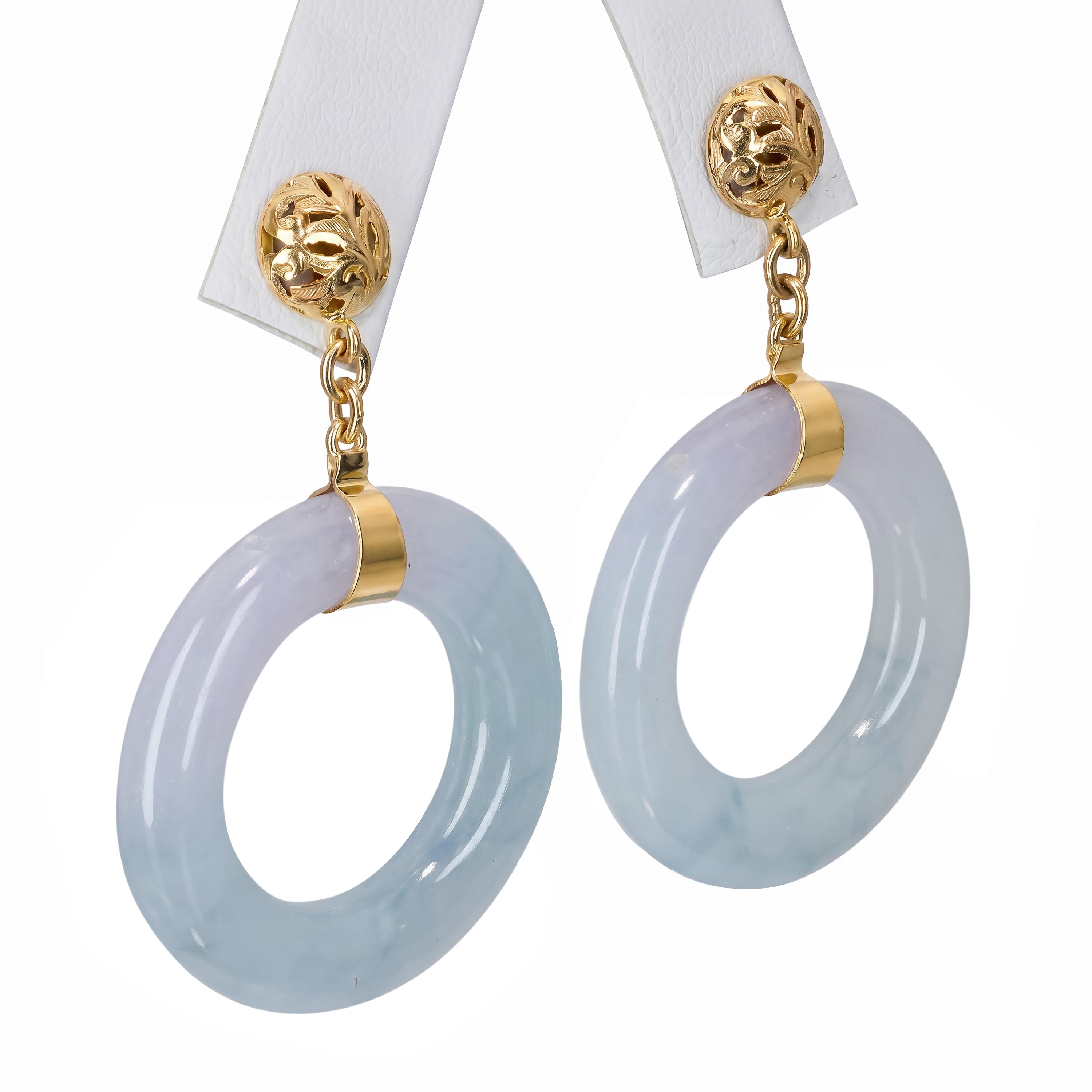 Vintage 14k Yellow Gold Ice Blue Jade Hoop Earrings