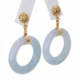 Vintage 14k Yellow Gold Ice Blue Jade Hoop Earrings