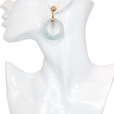 Vintage 14k Yellow Gold Ice Blue Jade Hoop Earrings