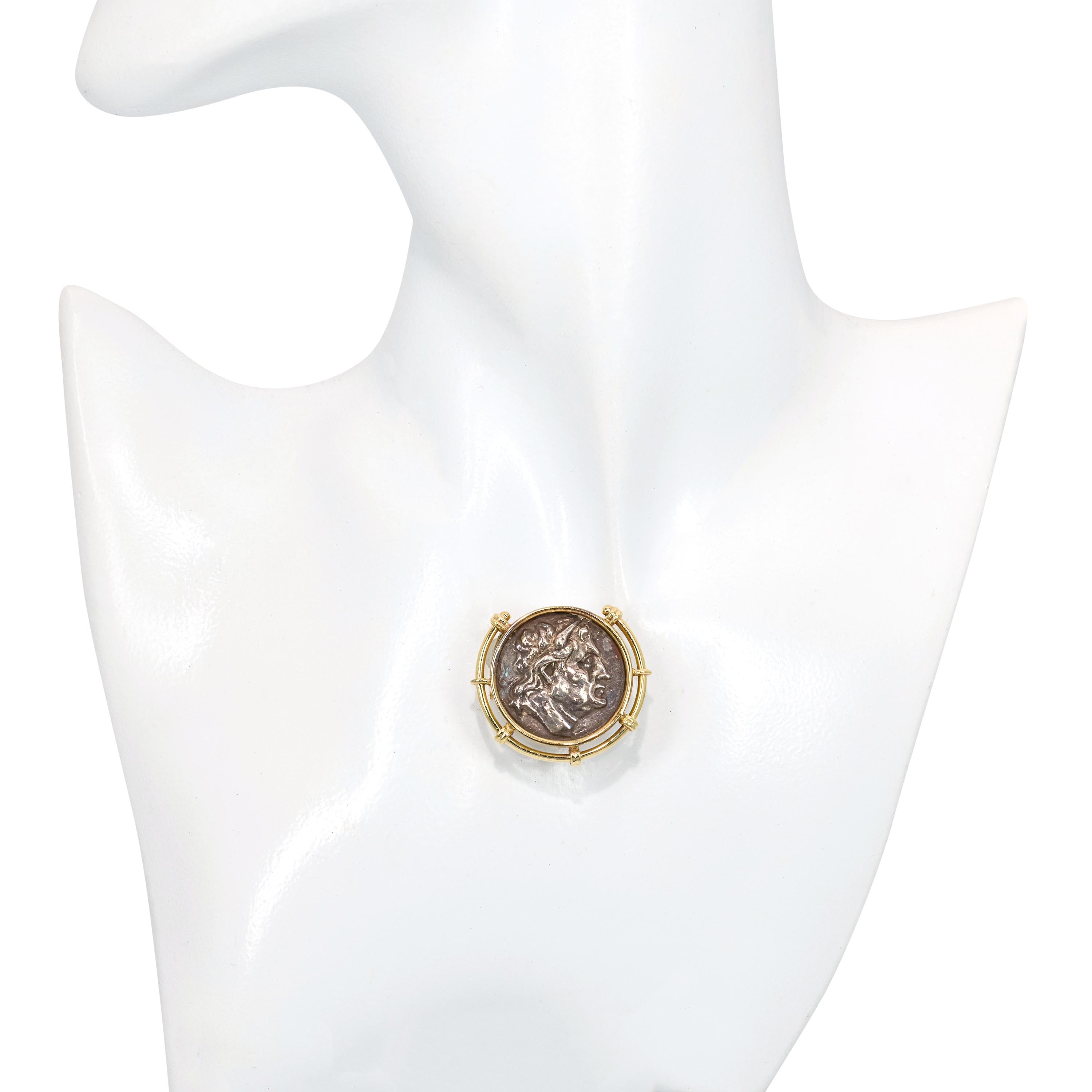 Vintage 14k Yellow Gold Ancient Alexander the Great Greek Coin Slider Pendant