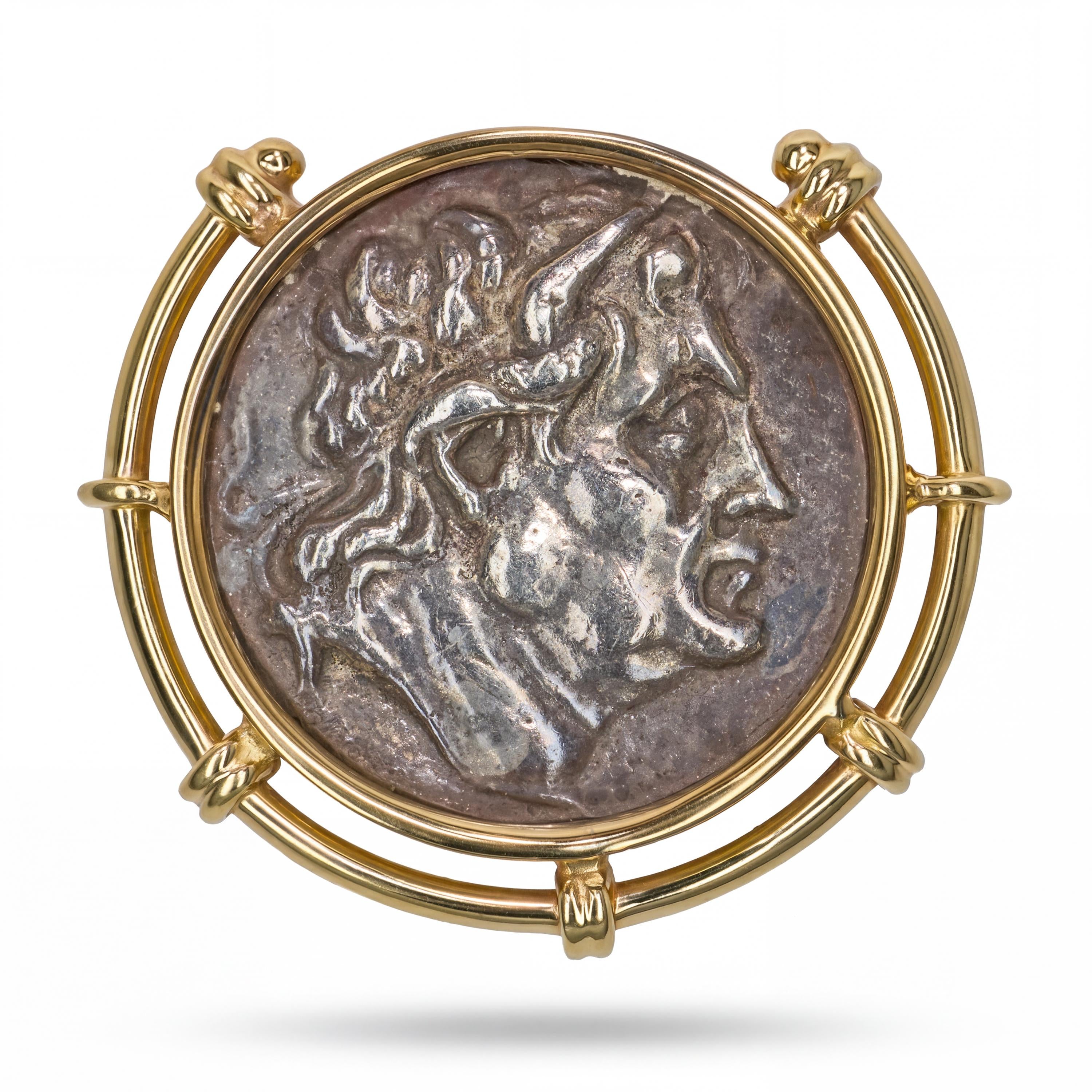 Vintage 14k Yellow Gold Ancient Alexander the Great Greek Coin Slider Pendant