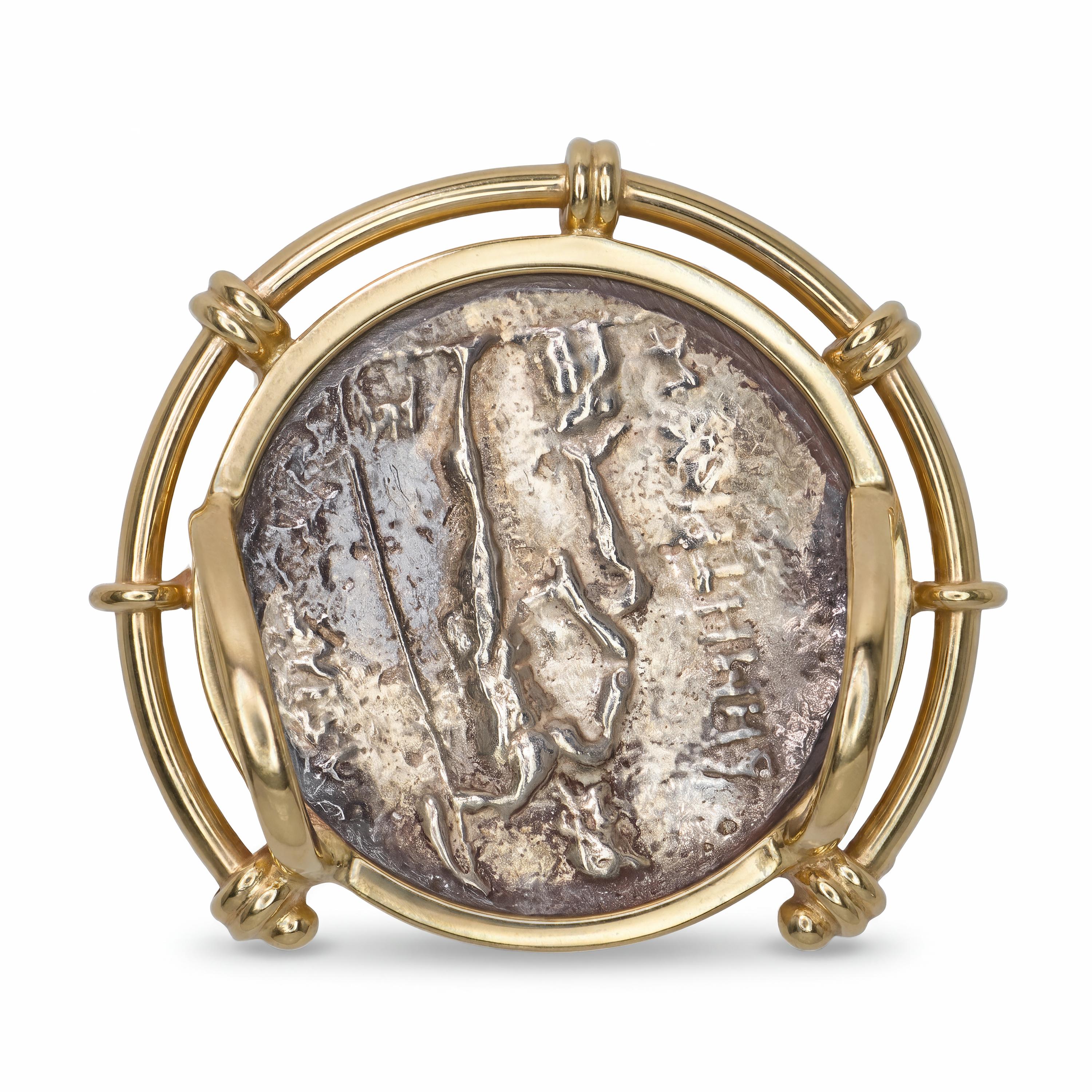 Vintage 14k Yellow Gold Ancient Alexander the Great Greek Coin Slider Pendant