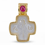 22k Yellow Gold Carved Quartz and Ruby Cross