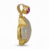 22k Yellow Gold Carved Quartz and Ruby Cross