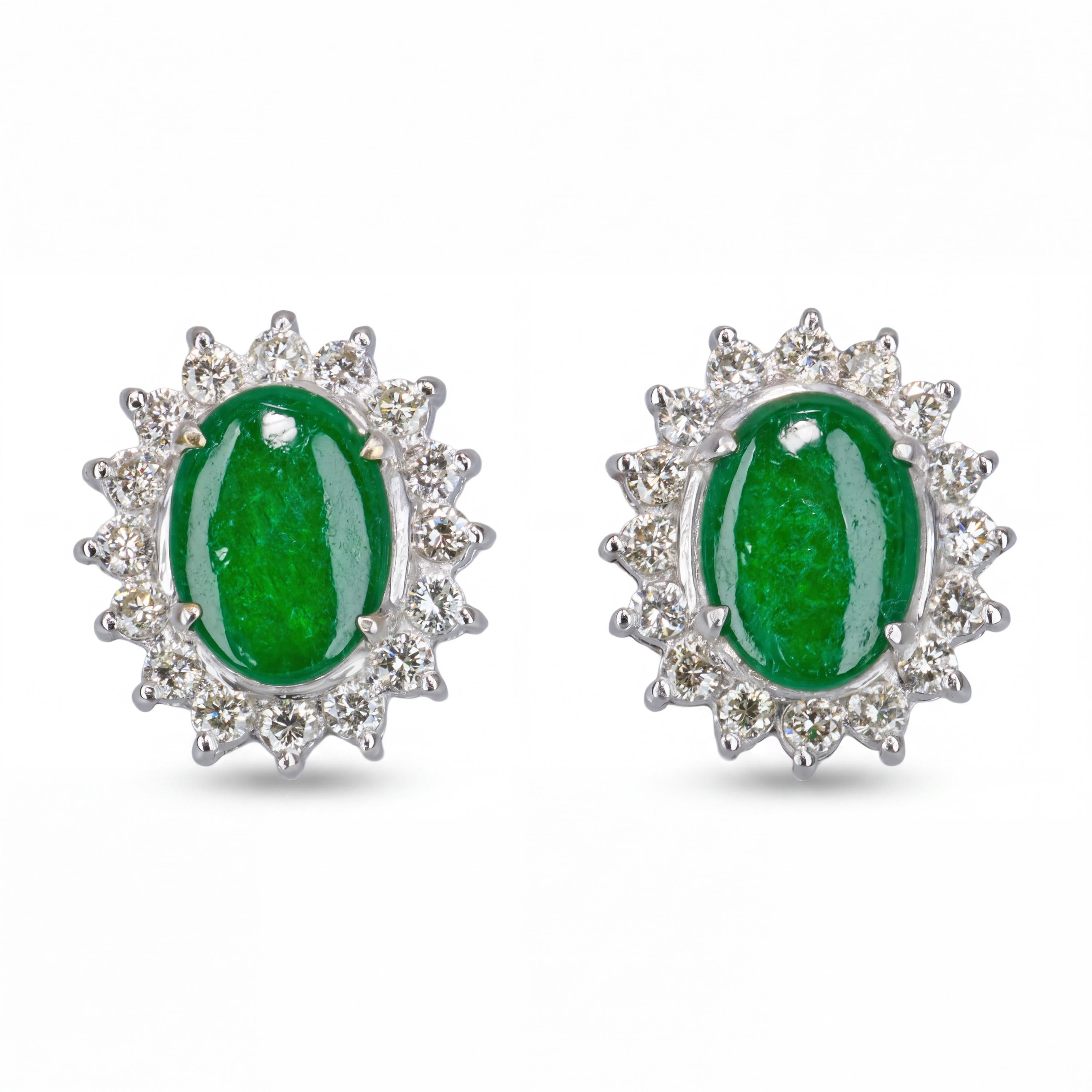 Vintage 18k White Gold Green Jadeite and Diamond Earrings