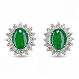 Vintage 18k White Gold Green Jadeite and Diamond Earrings