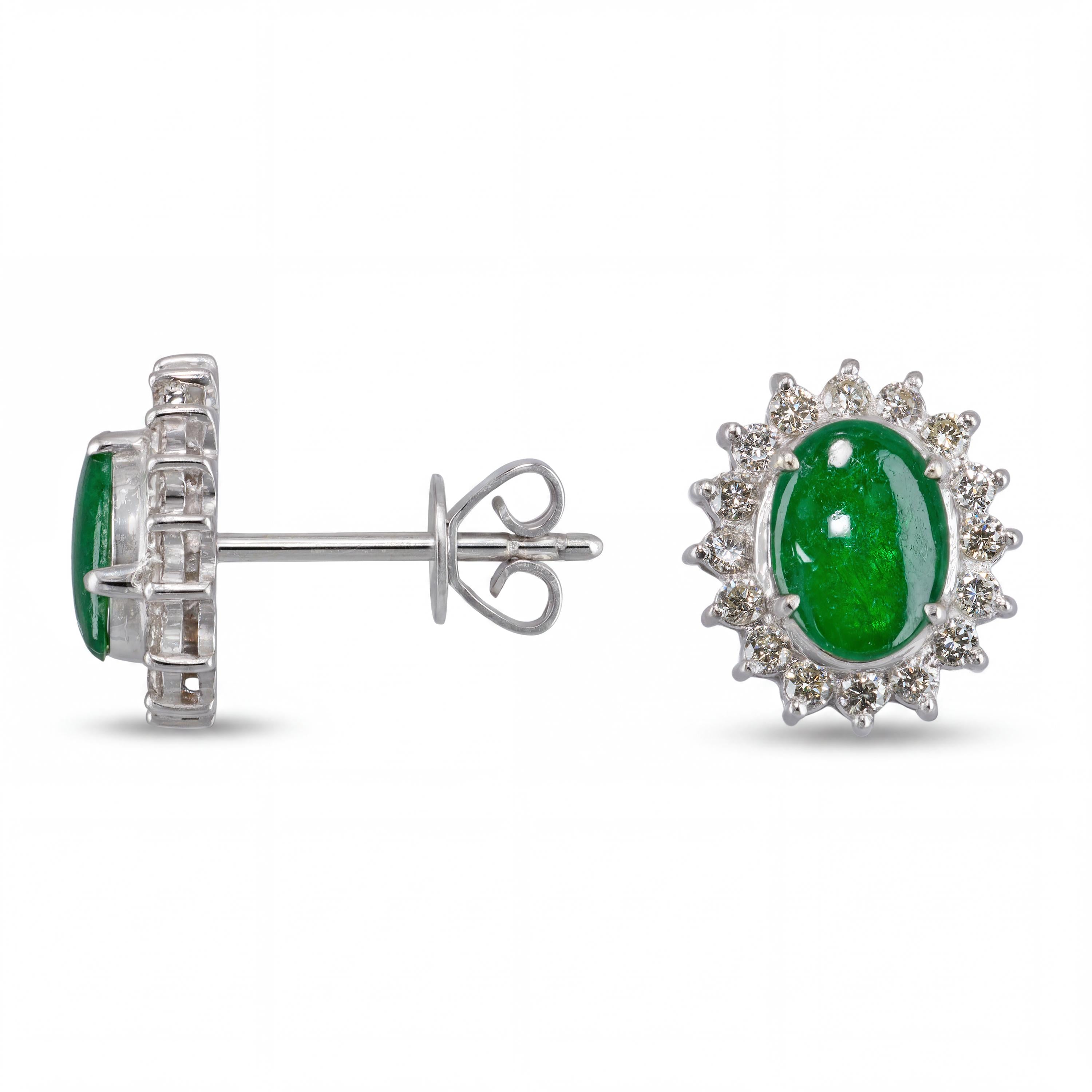 Vintage 18k White Gold Green Jadeite and Diamond Earrings