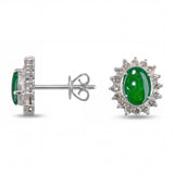 Vintage 18k White Gold Green Jadeite and Diamond Earrings