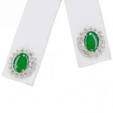 Vintage 18k White Gold Green Jadeite and Diamond Earrings