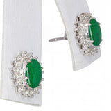 Vintage 18k White Gold Green Jadeite and Diamond Earrings