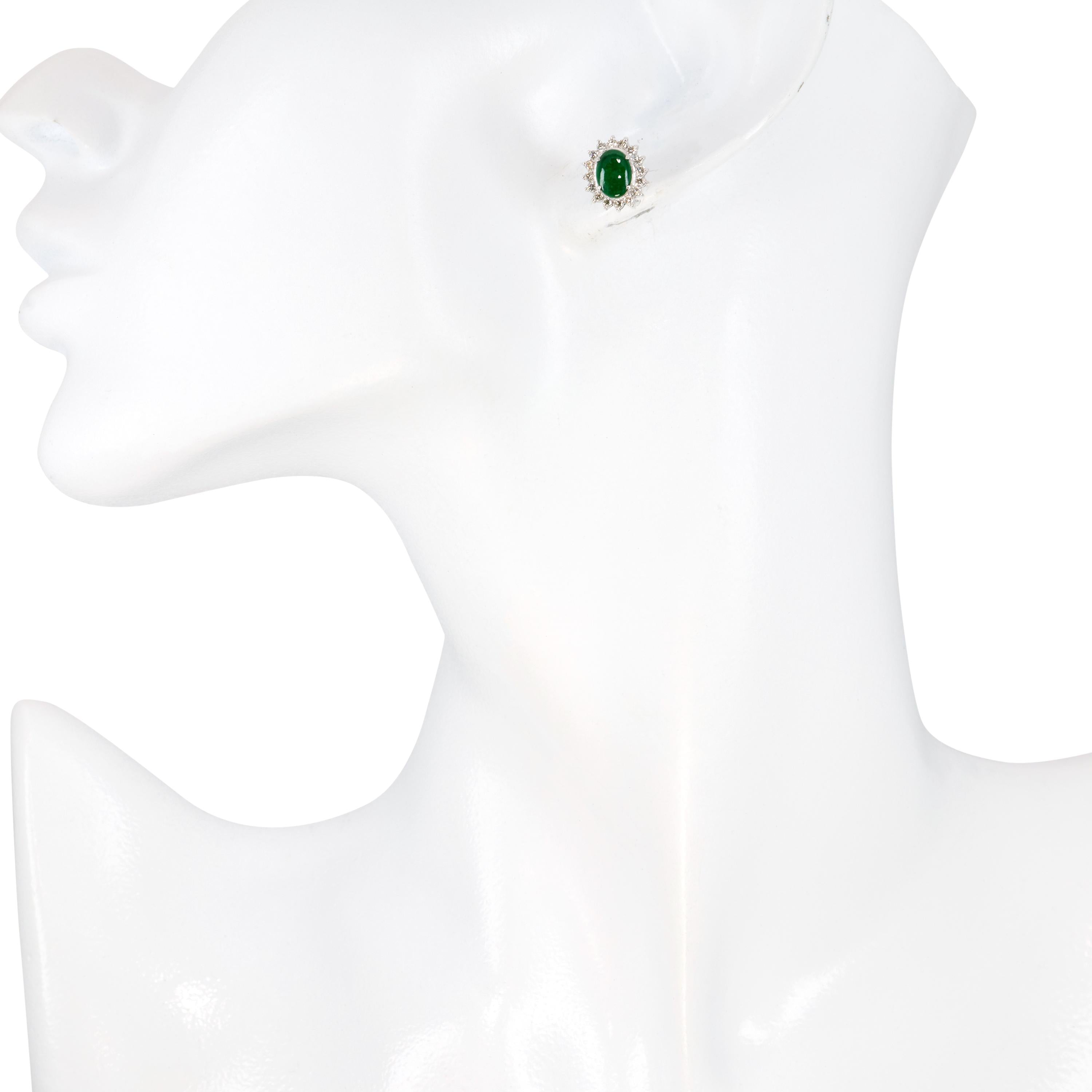 Vintage 18k White Gold Green Jadeite and Diamond Earrings