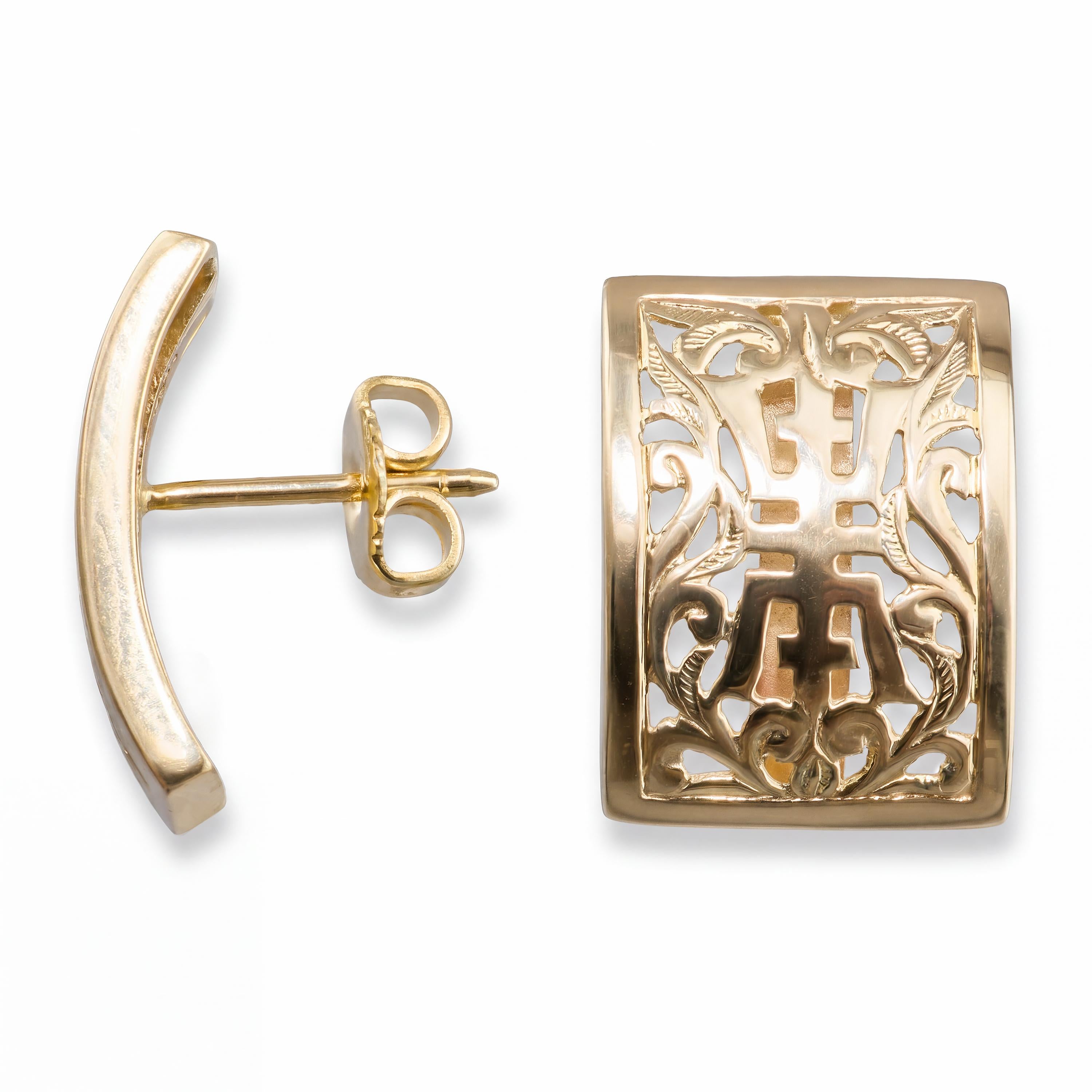 Vintage Ming's 14k Yellow Gold Chinese Motif Earrings