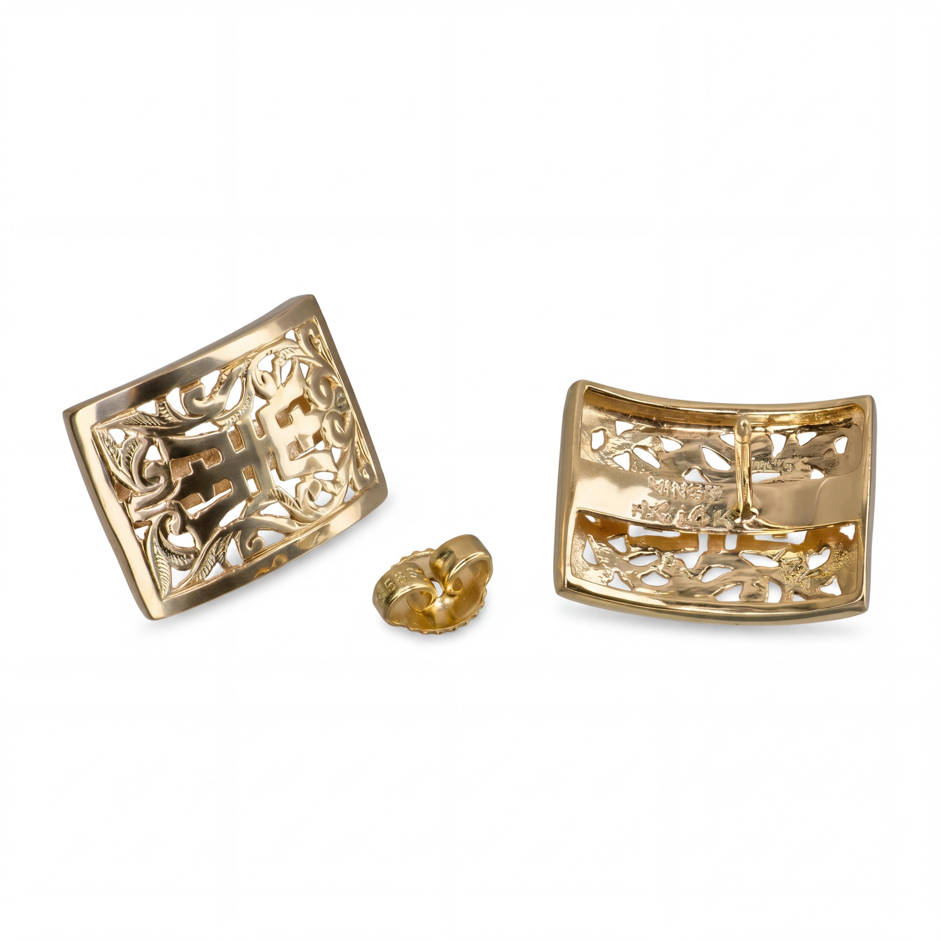 Vintage Ming's 14k Yellow Gold Chinese Motif Earrings