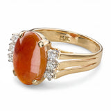 Vintage 14k Yellow Gold Golden Brown Jadeite Jade and Diamond Ring