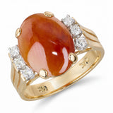 Vintage 14k Yellow Gold Golden Brown Jadeite Jade and Diamond Ring