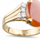 Vintage 14k Yellow Gold Golden Brown Jadeite Jade and Diamond Ring