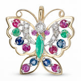 Vintage 14k Yellow Gold Diamond Sapphire Ruby and Emerald Butterfly Pendant
