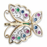 Vintage 14k Yellow Gold Diamond Sapphire Ruby and Emerald Butterfly Pendant