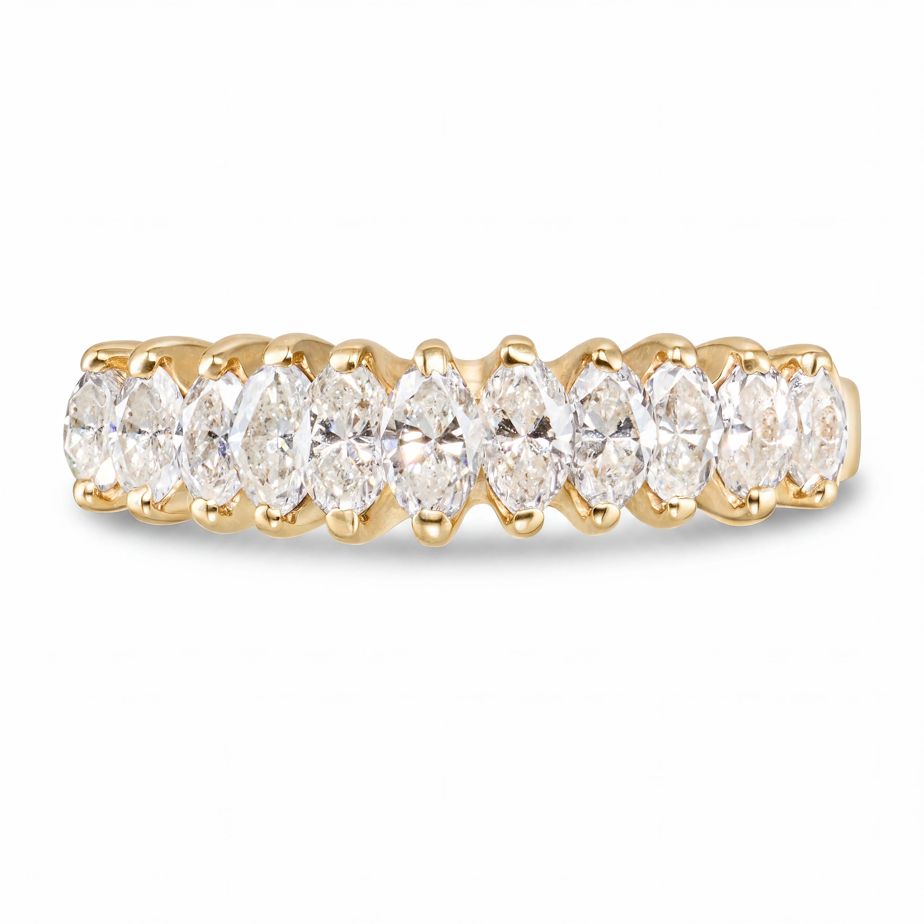 14k Yellow Gold Marquise Cut Diamond Half Eternity Band Ring
