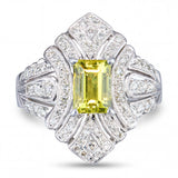 Vintage White Gold Neon Chartreuse Chrysoberyl & Diamond Openwork Ring