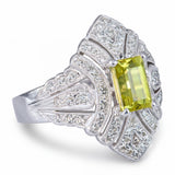 Vintage White Gold Neon Chartreuse Chrysoberyl & Diamond Openwork Ring