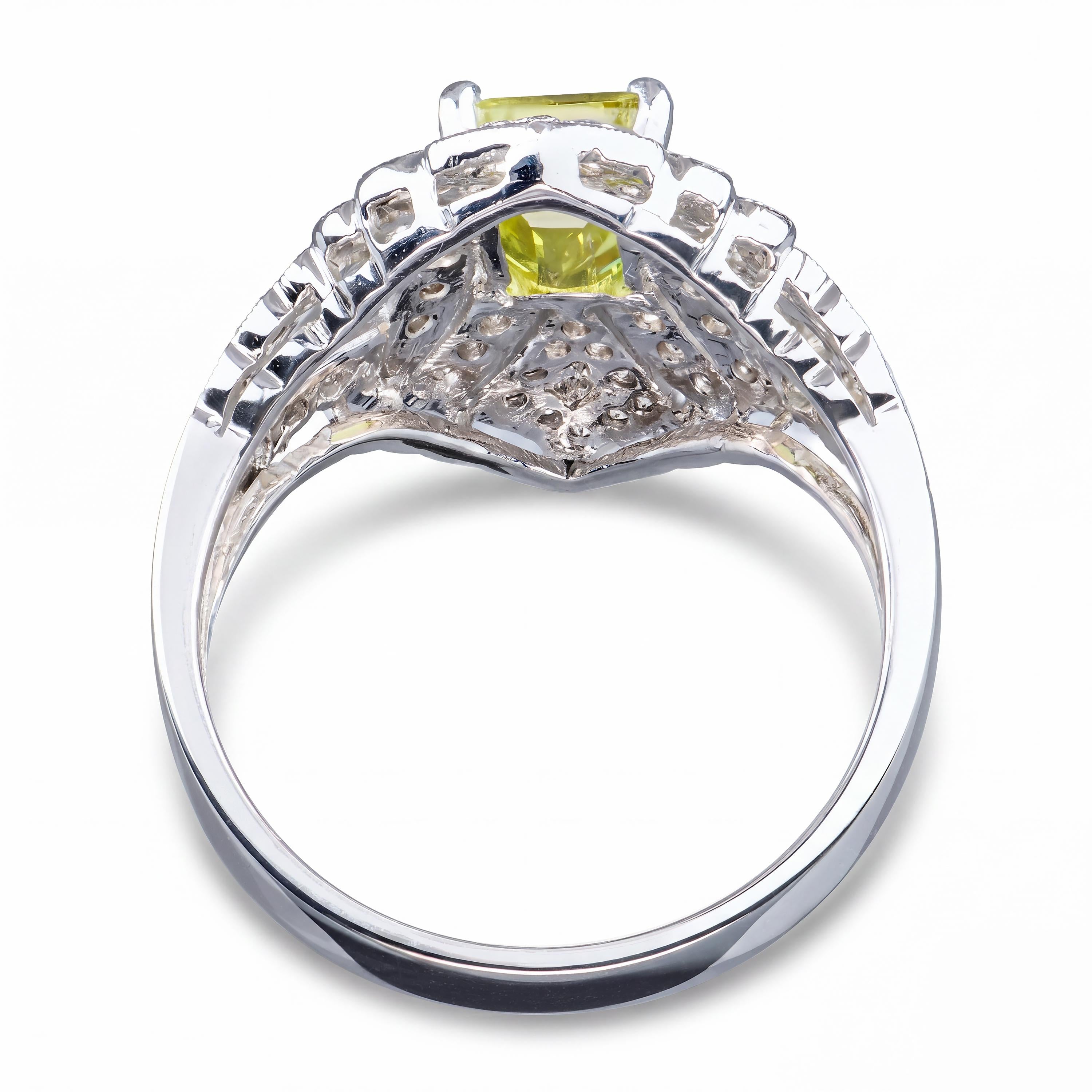 Vintage White Gold Neon Chartreuse Chrysoberyl & Diamond Openwork Ring